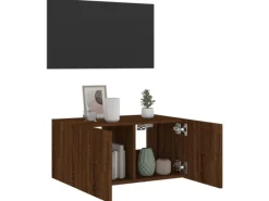 Wohnwände^vidaXL TV-Wandschrank mit LED-Leuchten Braun Eichen-Optik 60x35x31 cm