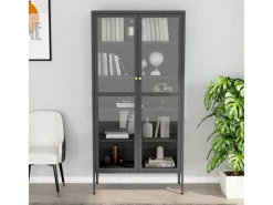 vidaXL Vitrine Anthrazit 90x40x180 cm Stahl und Gehärtetes Glas