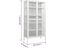 vidaXL Vitrine Weiß 90x40x180 cm Stahl und Gehärtetes Glas