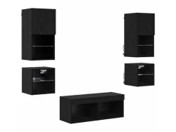 Wohnwände^vidaXL Wohnwand mit LED 8-Tlg Schwarz Eichen-Optik 3402922