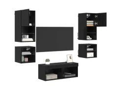 Wohnwände^vidaXL Wohnwand mit LED 8-Tlg Schwarz Eichen-Optik 3402922