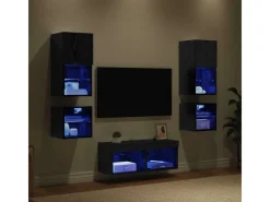 Wohnwände^vidaXL Wohnwand mit LED 8-Tlg Schwarz Eichen-Optik 3402922