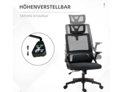 Vinsetto Stühle^Bürostuhl mit Wippfunktion Mesh Schwarz 58L x 61B x 102-119H cm