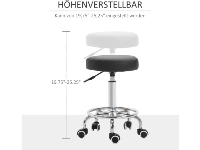 Vinsetto Stühle|Hocker^Höhenverstellbarer Arbeitshocker mit Fußring Ø42 x 50-64 cm