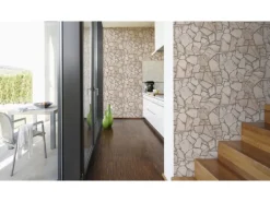 AS-Creation Dekorative Tapeten^Vliestapete Steinmaueroptik Woodn Stone Beige-Braun FSC®