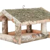 Vogelbedarf^Vogelfutterhaus Birke mit Heudach Groß 30 cm x 39 cm x 26 cm