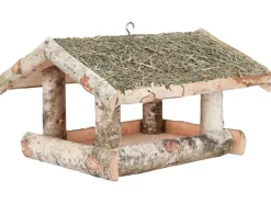 Vogelbedarf^Vogelfutterhaus Birke mit Heudach Groß 30 cm x 39 cm x 26 cm
