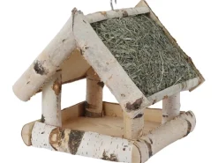 Vogelfutterhaus Birke mit Heudach Klein 25 cm x 25 cm x 26 cm
