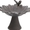 Vogeltränken^Vogeltränke in Gänseblümchen-Form mit Vogel aus Gusseisen in Dunkelbraun 18,5 cm