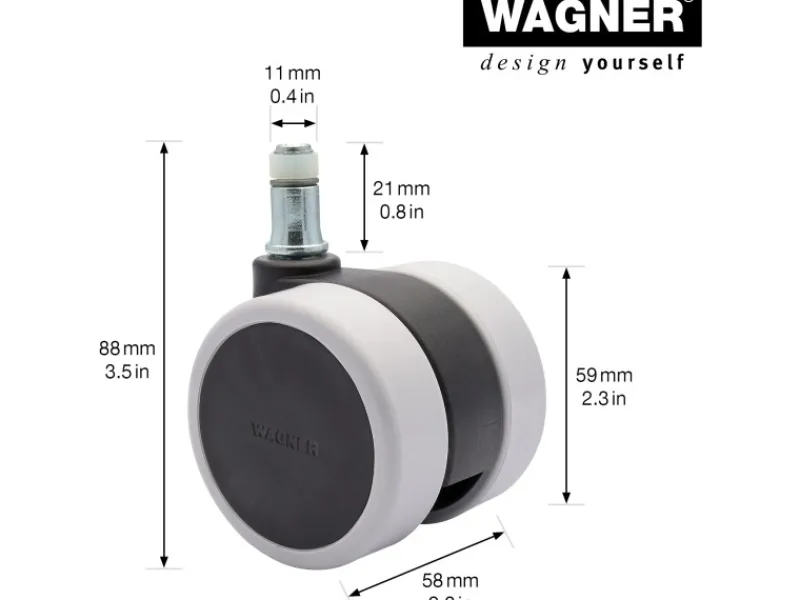 Wagner Stifte^Drehstuhl-Doppelrolle 5er Set Ø 6 cm Schwarz-Grau