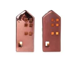 Windlichter^Weihnachts-Deko Teelichthaus Porzellan 13 cm Dunkelrot 2-fach Sortiert