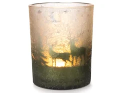 Weihnachts-Deko Teelichthalter Windlichtglas Ø 10 cm x 12,5 cm Grün-Silber