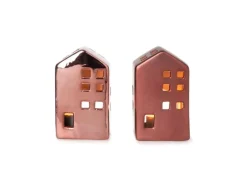 Weihnachts-Deko Teelichthaus Porzellan 9 cm Dunkelrot 2-fach Sortiert