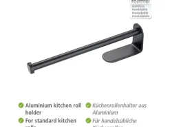 Wenko Aufbewahrung^Küchenrollenhalter Nio Selbstklebend 27,5 cm x 4,5 cm x 7 cm Schwarz