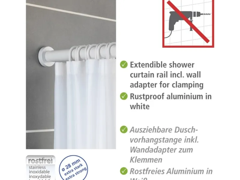 Wenko Teleskop-Duschvorhangstange Luz ausziehbar rostfrei 70 cm - 115 cm