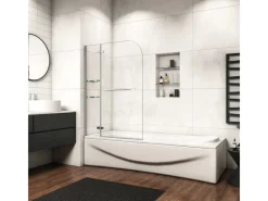 Hot AICA 120x140cm Badewannenaufsatz Faltwand Duschwand 5mm ESG Duschabtrennung mit Handtuchhalter Eckeregalen