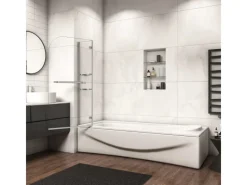 Hot AICA 120x140cm Badewannenaufsatz Faltwand Duschwand 5mm ESG Duschabtrennung mit Handtuchhalter Eckeregalen