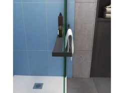 Online AICA 100x200cm 8mm NANO Glas Walk In Schwarz Duschwand mit Glasdekor Gitter mit Duschregal mit Stabilisator F130B