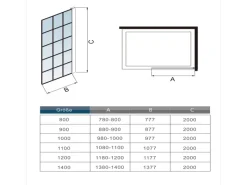 Online AICA 100x200cm 8mm NANO Glas Walk In Schwarz Duschwand mit Glasdekor Gitter mit Duschregal mit Stabilisator F130B