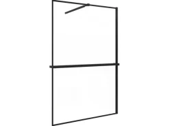 Sale AICA 140x200cm Walk In Schwarz Aluminiumrahmen Duschwand mit Duschregal Handtuchhalter mit Stabilisator Duschabtrennung 8mm NANO Glass F084B