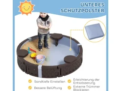 AIYAPLAY Sandkasten 120 x 120 cm Imprägniert Kinder Sandbox mit Sitzbänken