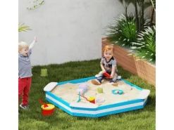 Discount AIYAPLAY Sandkasten 133 x 108 cm Sandkiste aus Holz Sandbox mit Sitzbank