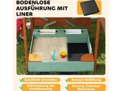 AIYAPLAY Sandkasten mit Abdeckung Massivholz Kinder Sandbox mit Sitzbänken