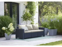 Best Allibert California 3-Sitzer Anthrazit mit Kissen Sand-Rattanoptik