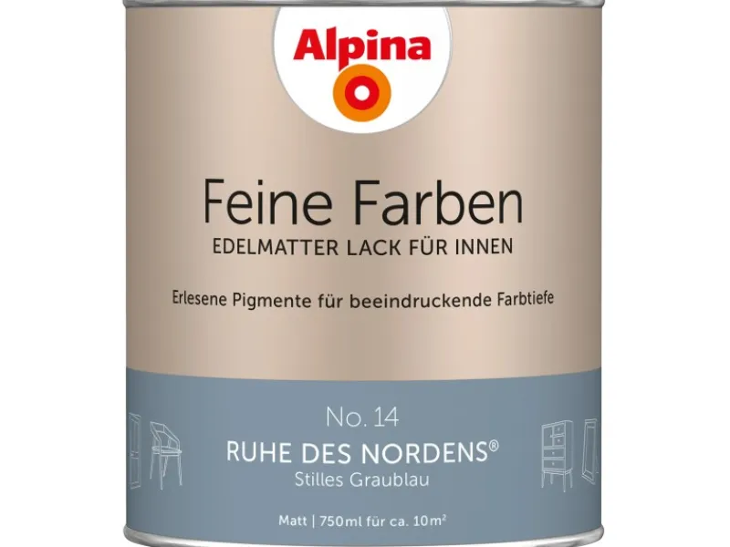 Hot Alpina Feine Farben Lack No. 14 Ruhe des Nordens® Grau edelmatt 750 ml Stilles Graublau