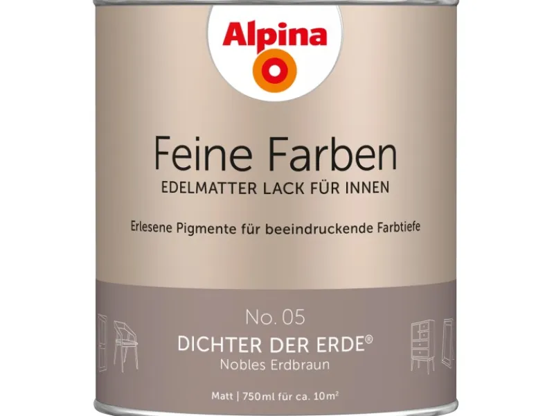 New Alpina Feine Farben Lack No. 05 Dichter der Erde® Braun edelmatt 750 ml Nobles Erdbraun