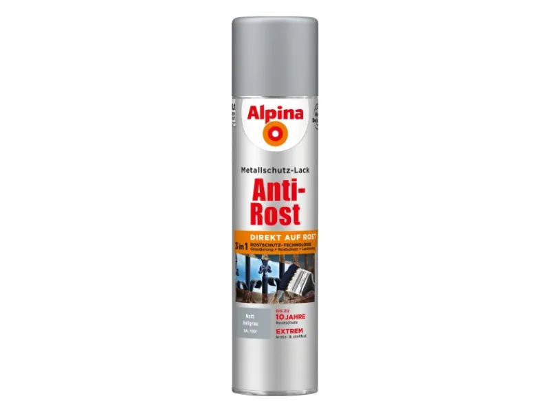 Best Alpina Metallschutz-Lack Anti-Rost Spray matt 400 ml Hellgrau