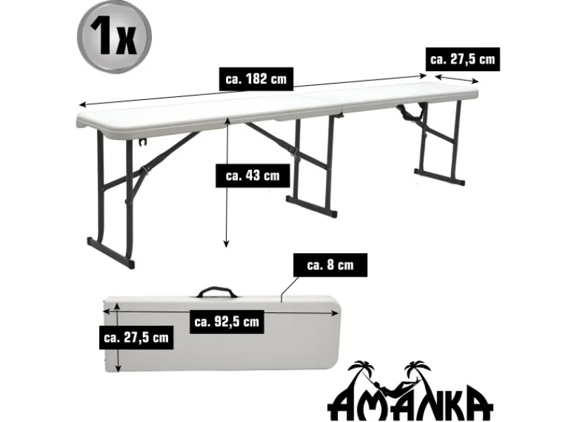 Sale AMANKA Bierbank aus Kunststoff 182 x 27 x 43 cm - Weiß - Klappbar