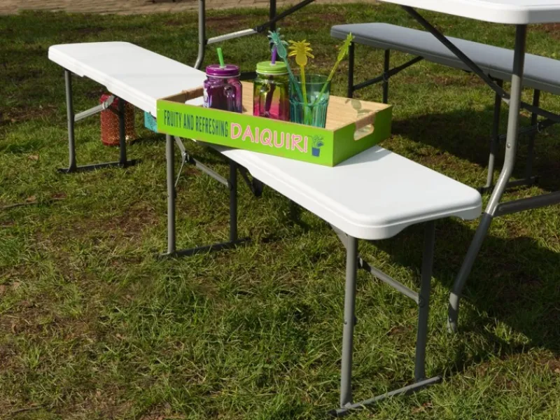 Sale AMANKA Bierbank aus Kunststoff 182 x 27 x 43 cm - Weiß - Klappbar