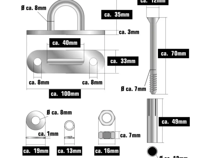 AMANKA Hängesessel Kette mit Deckenhaken 100 cm Aufhängung mit 2 Karabiner bis 230 kg