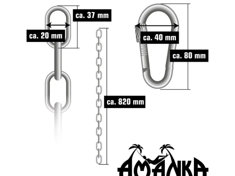 AMANKA Hängesessel Kette mit Deckenhaken 100 cm Aufhängung mit 2 Karabiner bis 230 kg