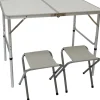 AMANKA Klappbarer Campingtisch 90 x 60 x 70 cm inkl. 2 Aluminium Hocker Hellgrau