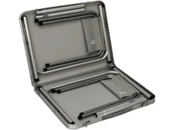 AMANKA Klappbarer Campingtisch 90 x 60 x 70 cm inkl. 2 Aluminium Hocker Hellgrau