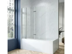 Aquabatos Badewannenfaltwand 150 x 140 cm 3tlg. Badewannenaufsatz Dusche Duschabtrennung Duschwand für Badewanne 5mm ESG Echtglas