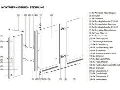 Aquabatos Badewannenfaltwand 150 x 140 cm 3tlg. Badewannenaufsatz Dusche Duschabtrennung Duschwand für Badewanne 5mm ESG Echtglas