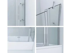 Aquabatos Badewannenfaltwand 130 x 140 cm 3tlg. Badewannenaufsatz Dusche Duschabtrennung Duschwand für Badewanne 5mm ESG Echtglas