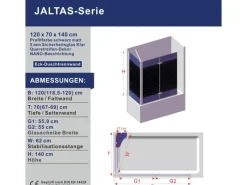 New Aquabatos Duschwand für Badewanne Faltwand 120 x 70 x 140 cm Badewannenaufsatz Eck Duschtrennwand für Badewanne Badewannenfaltwand mit Seitenwand