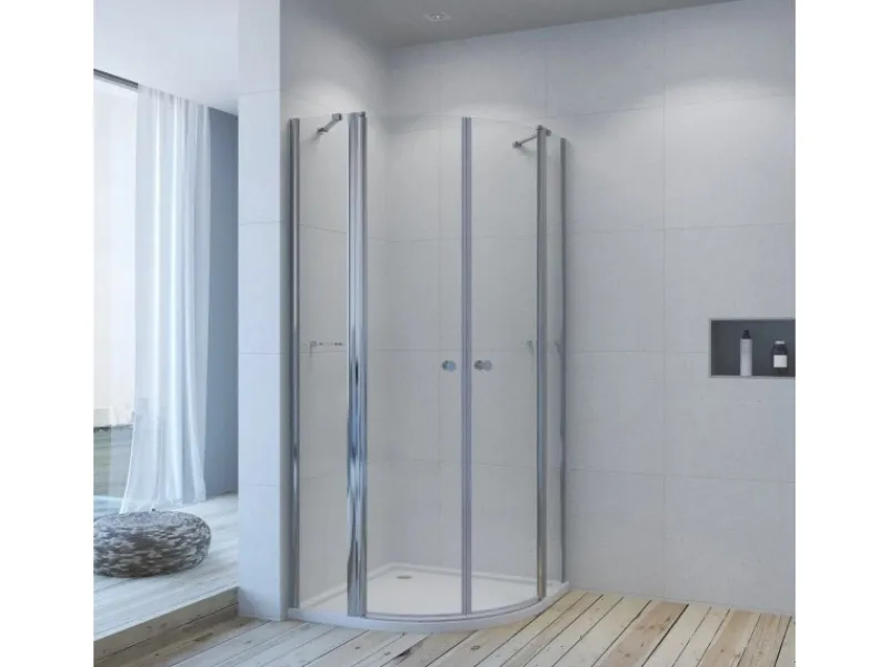 New Aquabatos Runddusche 90 x 90 x 195 cm Duschkabine Duschwand Viertelkreis Duschabtrennung mit Eckregale Pendeltür 6 mm NANO ESG Sicherheitsgals