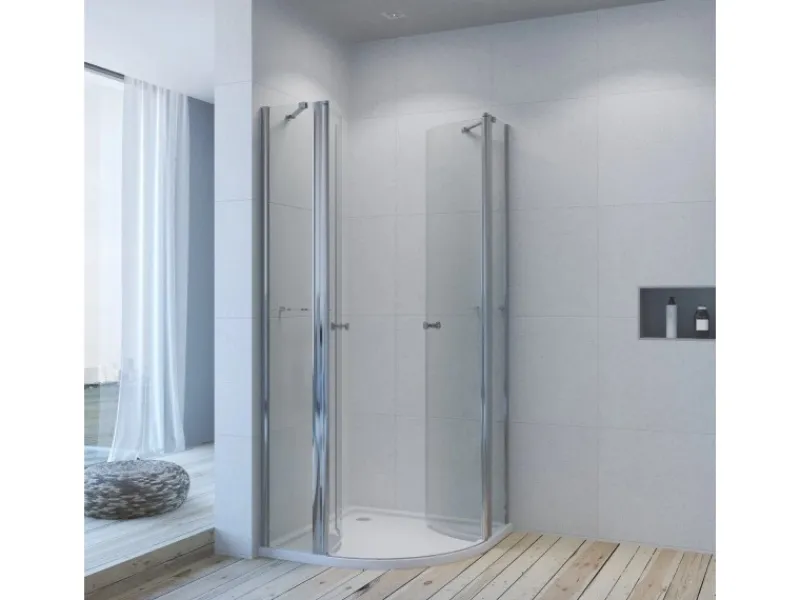 New Aquabatos Runddusche 90 x 90 x 195 cm Duschkabine Duschwand Viertelkreis Duschabtrennung mit Eckregale Pendeltür 6 mm NANO ESG Sicherheitsgals