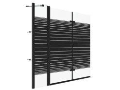 Outlet Aquabatos 3tlg. Badewannenaufsätze 150 x 140 cm Badewannenfaltwand Duschabtrennung Duschwand für Badewanne Schwarz Matt 5 mm Sicherheitsglas Glaswand