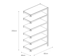 Outlet AR Shelving T Profile Zusatzmodul Blau & Verzinkt 250x60x40 cm 6 Böden 180 kg