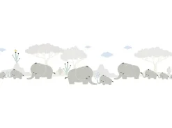 AS-Creation A.S. Création Borte selbstklebend Elefanten Kinderzimmer 5 m x 15 cm Weiß-Grau