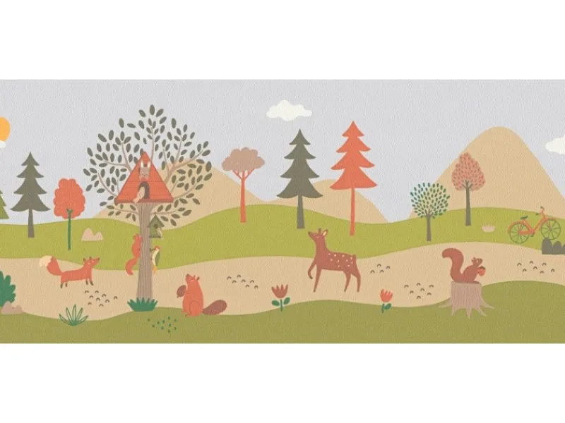 New AS-Creation A.S. Création Selbstklebende Bordüre mit Waldtieren in Grün 5 m x 0,18 m