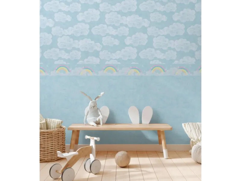 AS-Creation A.S. Creation Vlies-Bordüre Wolken Regenbogen 5 m x 0,13 m Bunt-Blau-Weiß FSC®