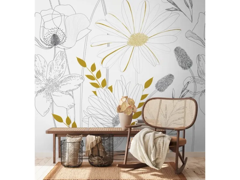 New AS-Creation Fototapete Vlies Blumen Weiß-Grau