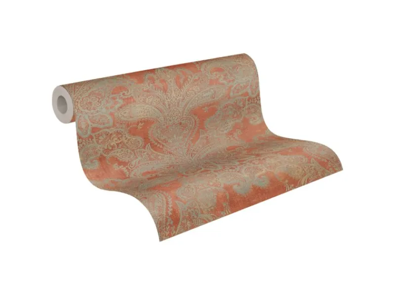 AS-Creation Vliestapete Ornament Klassisch Matt Leicht Strukt. Orange Türkis